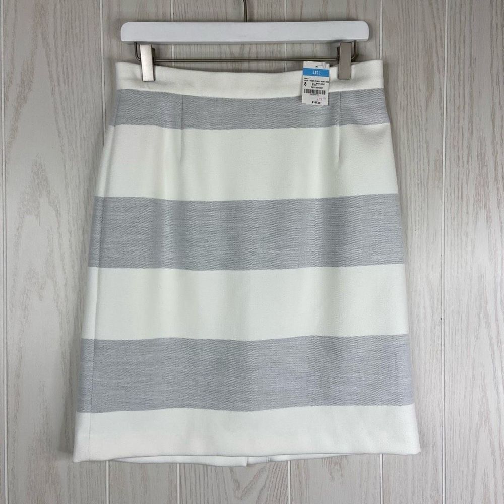 J. McLaughlin Pencil Skirt Women's Off White & Gray Macy Striped Size 8 NWT